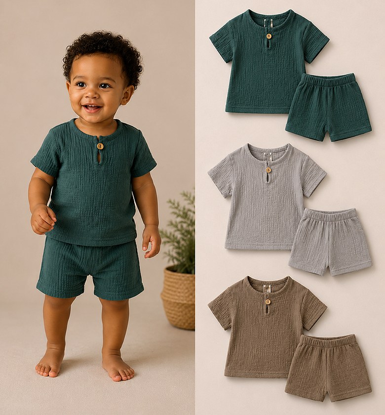 Muslin Cotton Boys Baby Short Set image