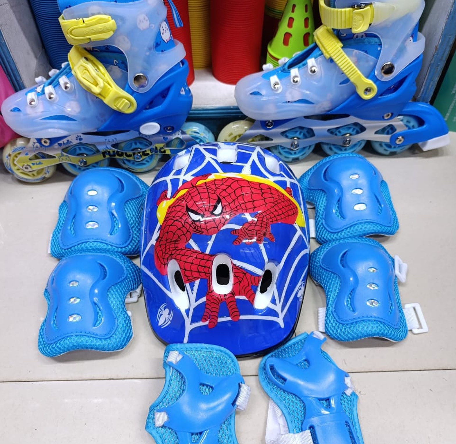 Skate Full Set Shoes With Hard Helmet And Guards size 31 to 38 All wheels are glowing image