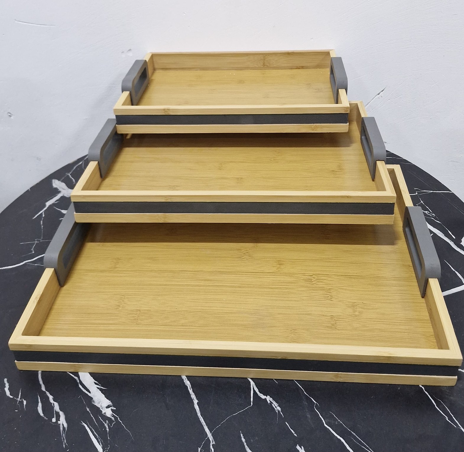 Modern 3-Piece Bamboo Nesting Serving Tray Set image