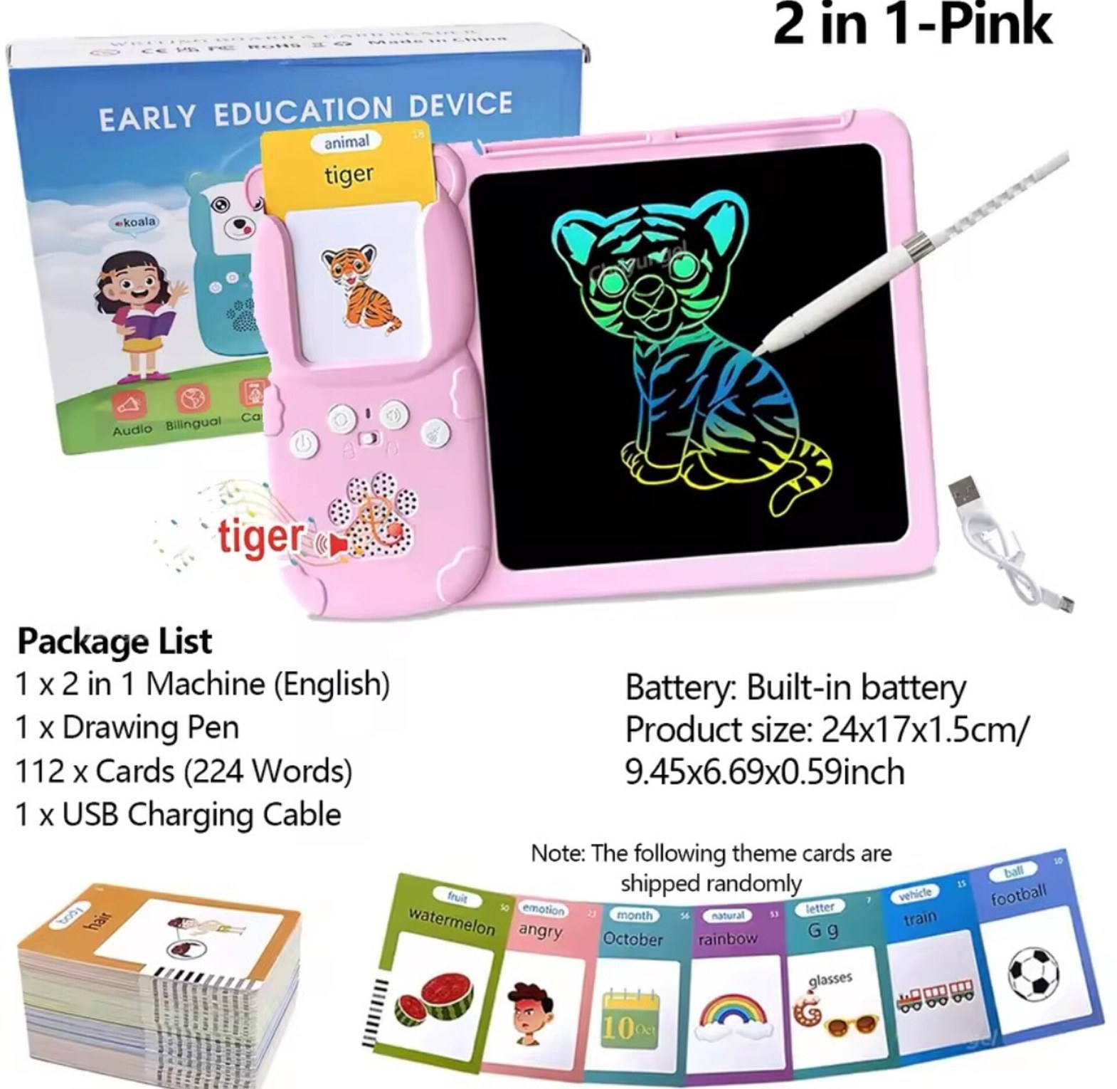 2 in 1 Kids Talking Flash Cards and LCD Drawing Tablet Educational Learning Board for Toddlers image