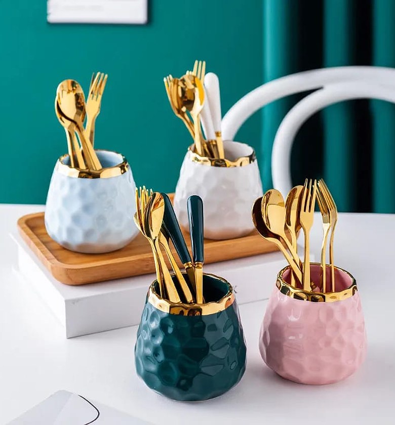 Nordic Light Luxury Fruit Fork and Spoon Ceramic Storage Tank  image
