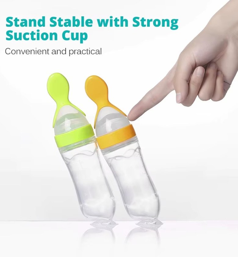 Silicone Squeezy Baby Feeding Spoon Bottle for Weaning & Purees, BPA-Free Soft Silicone Feeder with Suction Base image