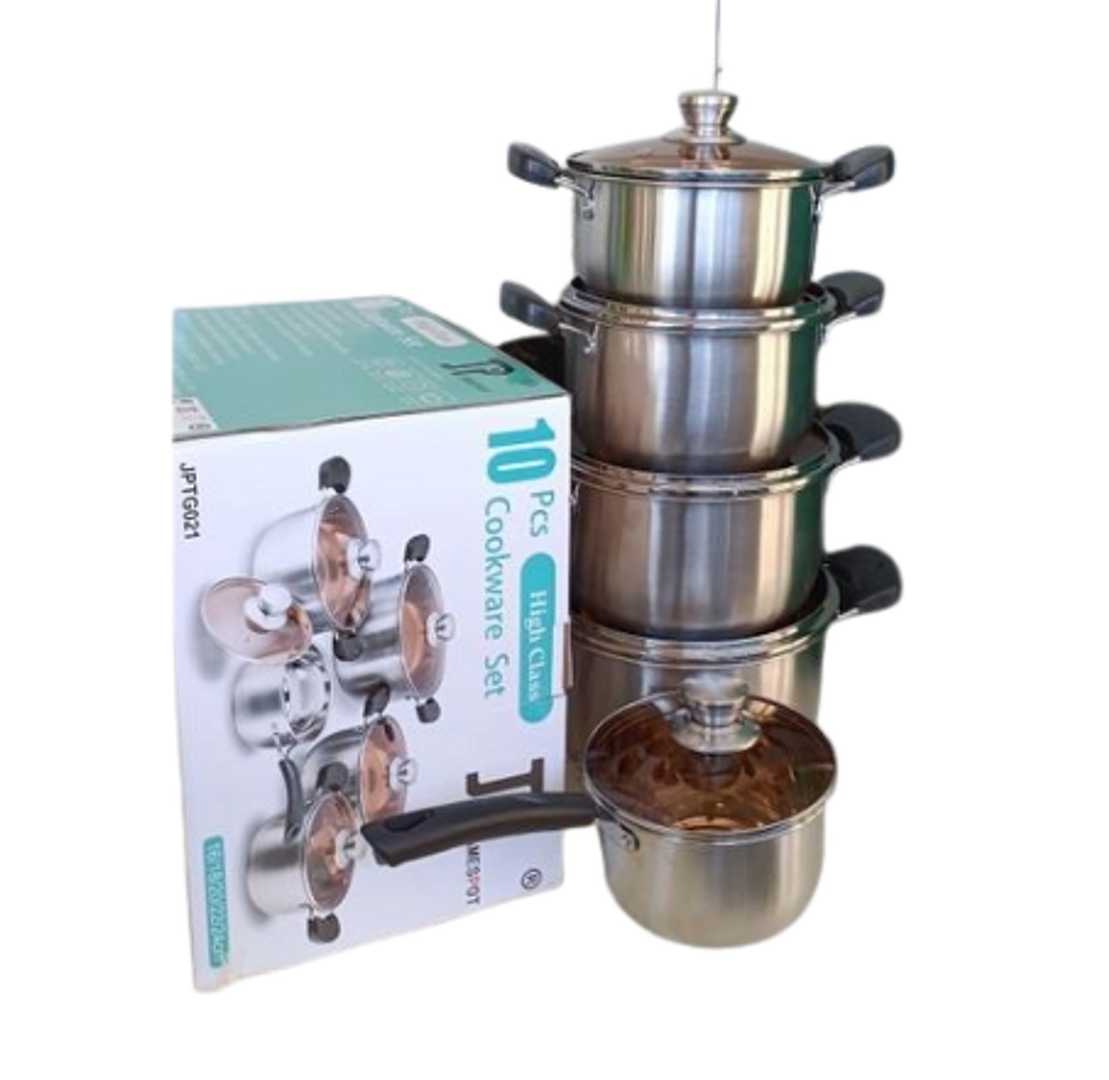Cookware Set. JP 10pcs Premium Quality Stainless Steel Cookware Sets Pot Sufuria With Glass Lids image