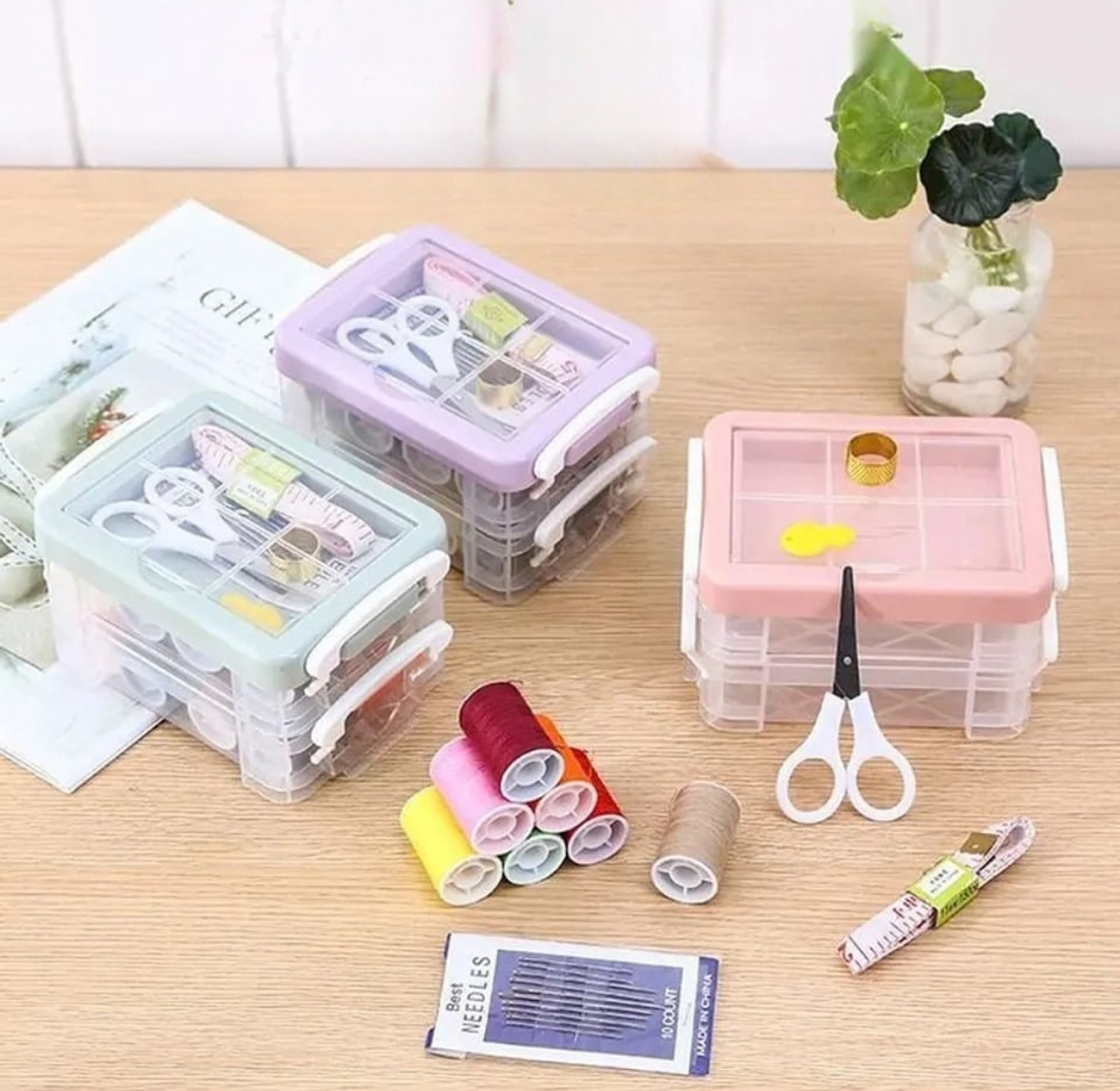 30-Piece Comprehensive Home Sewing Kit with Double-Layer Organized Storage Box image