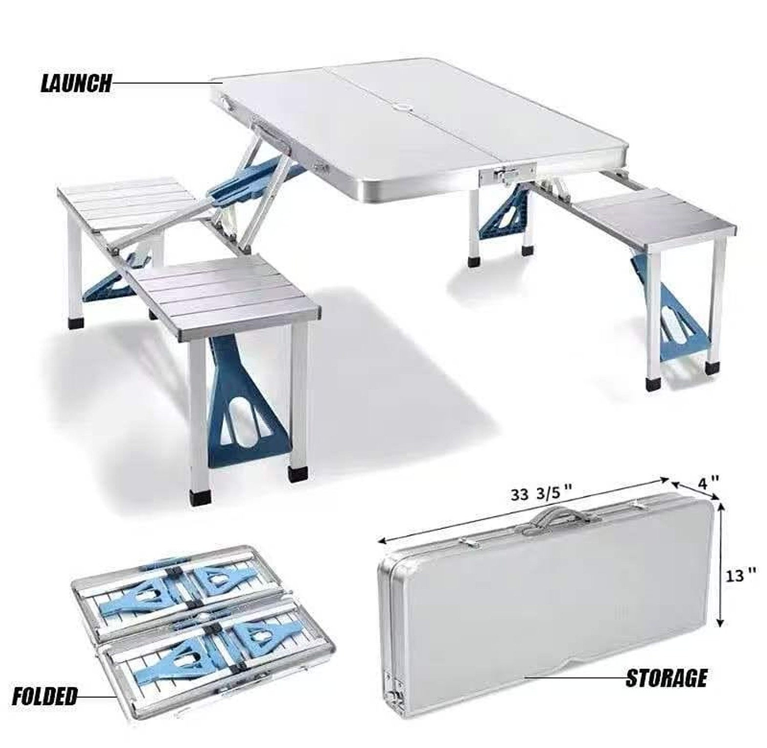 Portable Folding Camping Table with 4 Seats – Aluminum Picnic Table Set for Outdoor Camping, BBQ & Travel image