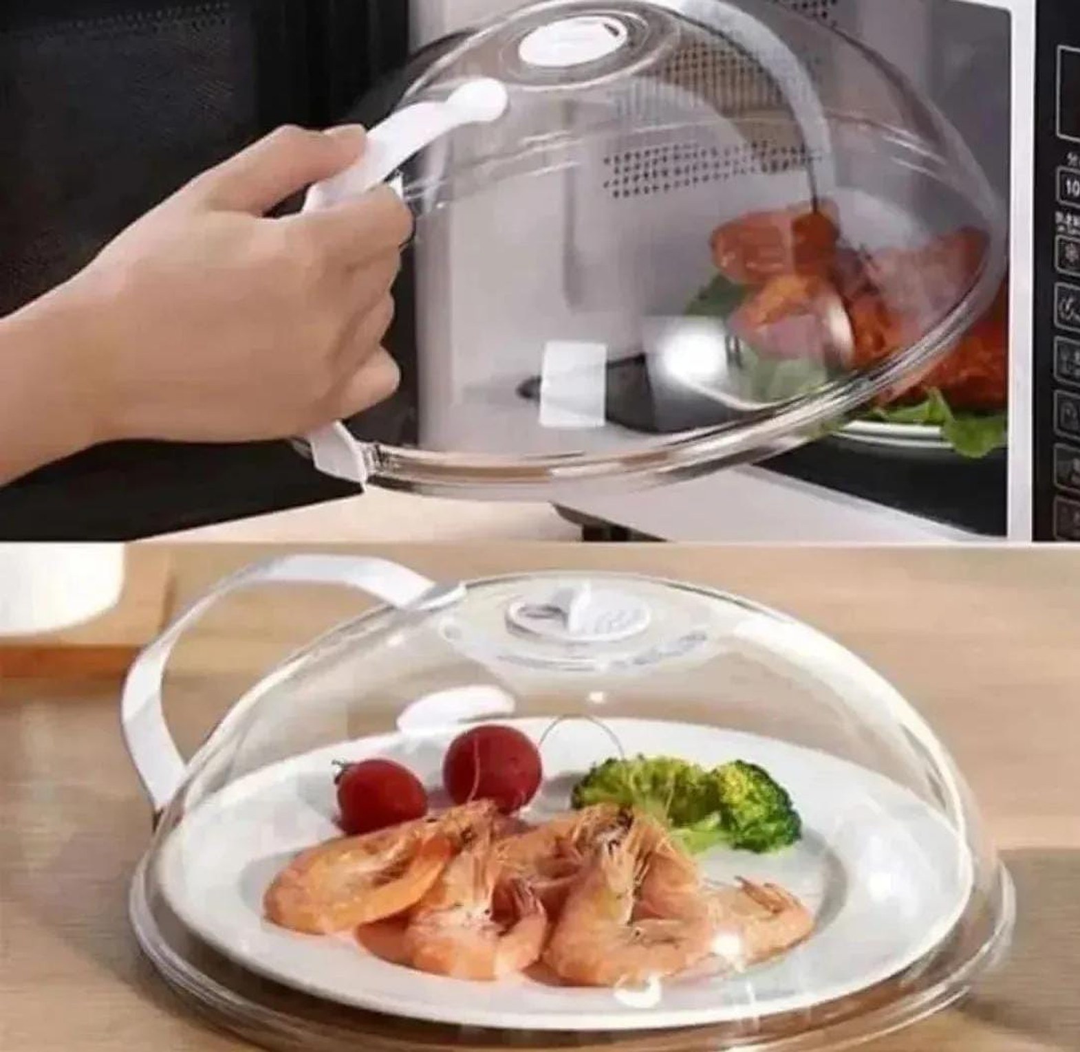 Microwave food  cover with white handle image