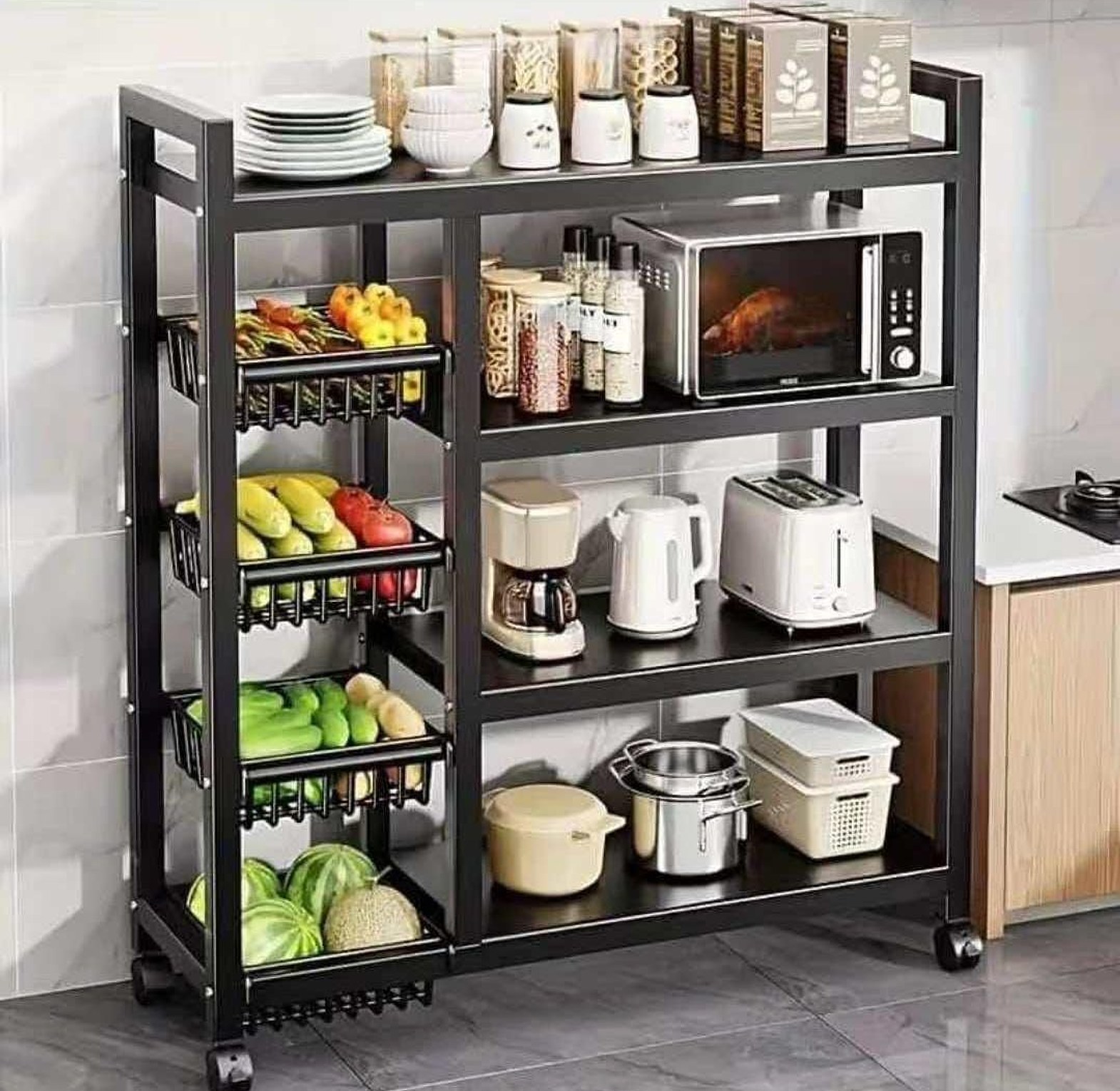 Multi-Layer Kitchen Storage Rack with Lockable Wheels image