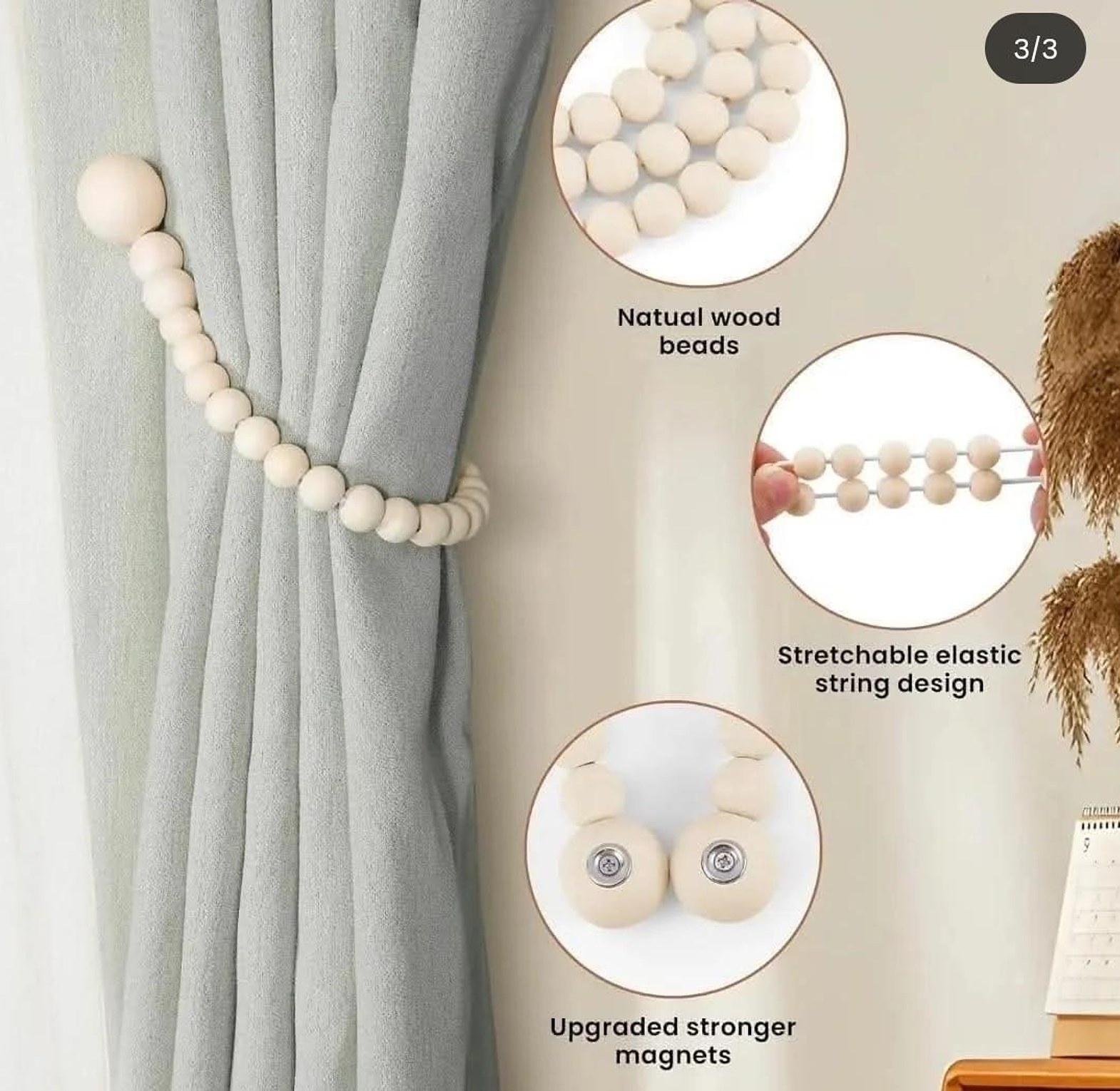 2pcs tassel curtain tie backs with wooden beads. image