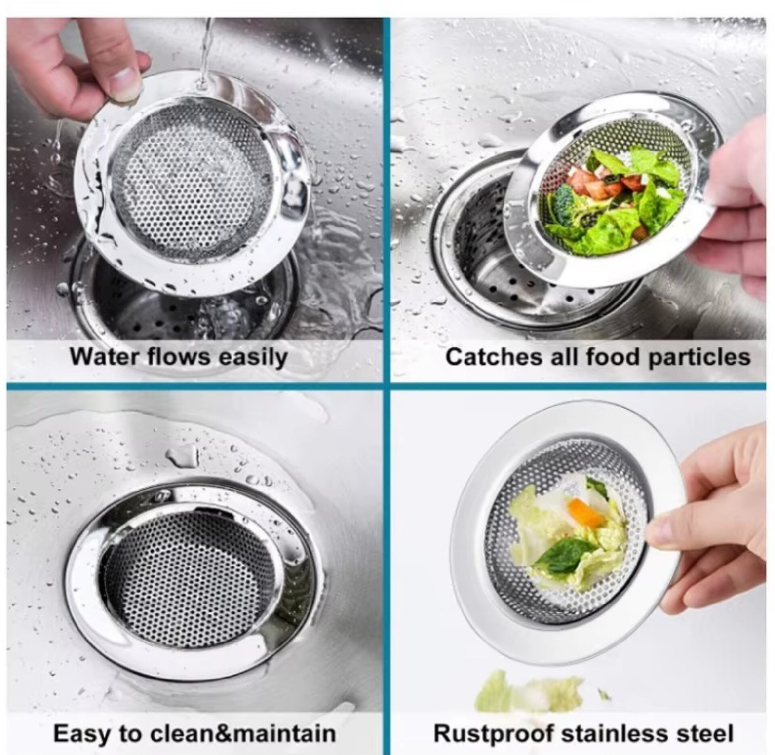 2Pcs Stainless Steel Kitchen Sink Drain Strainer Mesh Filter Pack for Double-Bowl Sinks image
