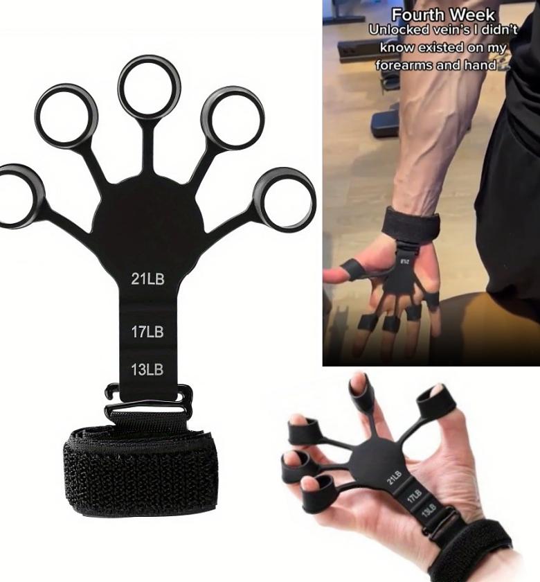 Adjustable Finger Gripper & Forearm Strength Trainer for Hand Exercise and Muscle Vascularity - Black Silicone Grip Exerciser image