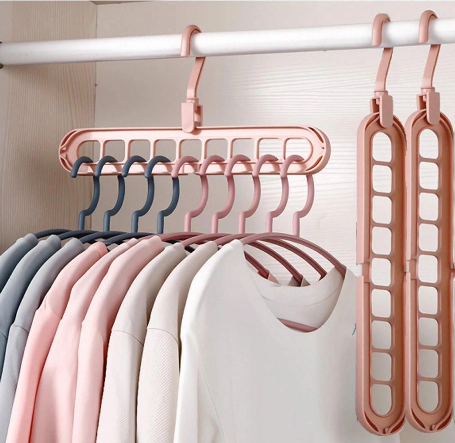 9 Hole Magic Space Saving Clothes Hanger Wardrobe Organizer For Closet Storage & Drying - Heavy Duty Rotating Multi-Functional Hanger image