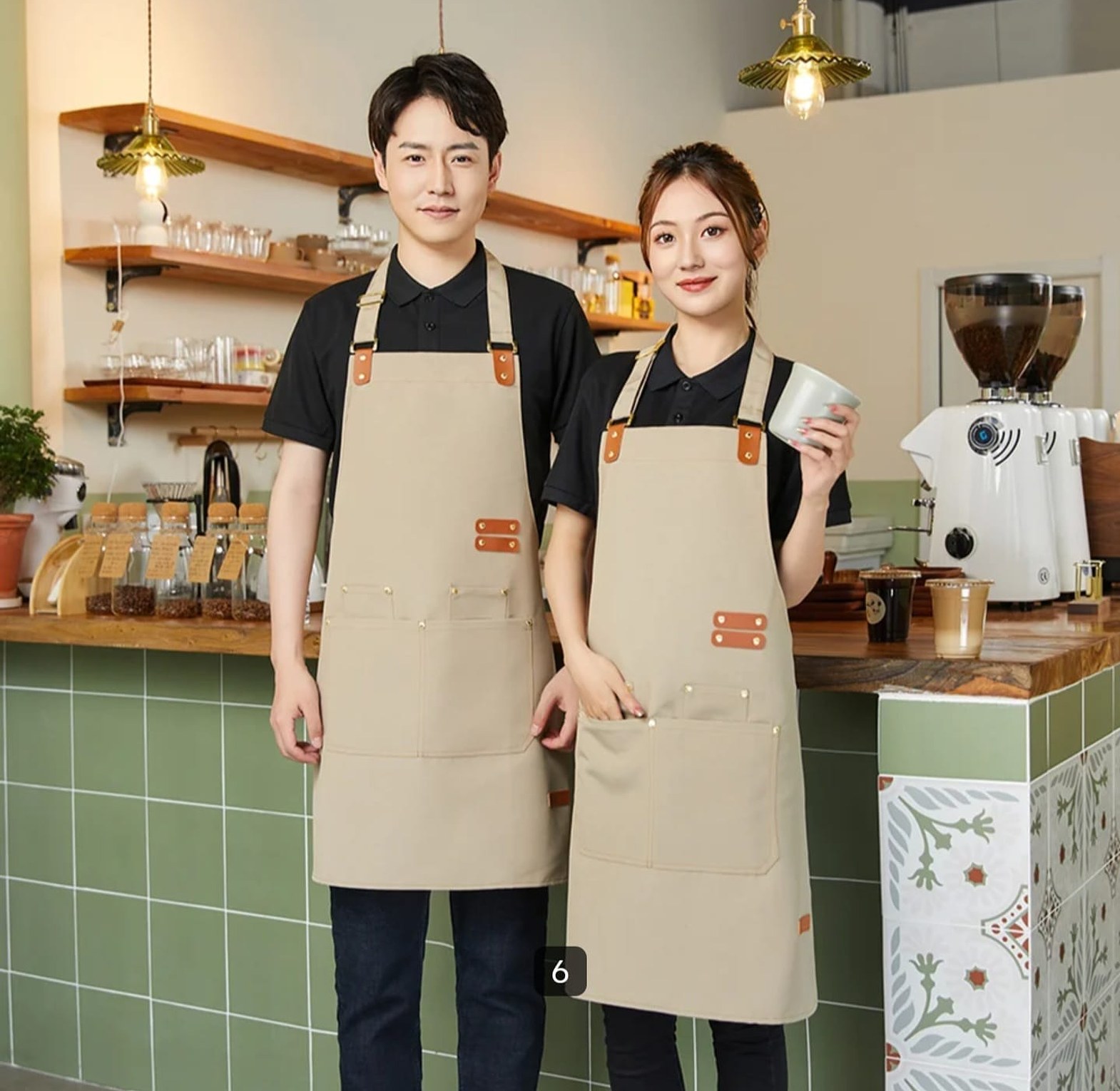 Premium Upscale Apron with Adjustable Leather Straps & Utility Pockets image