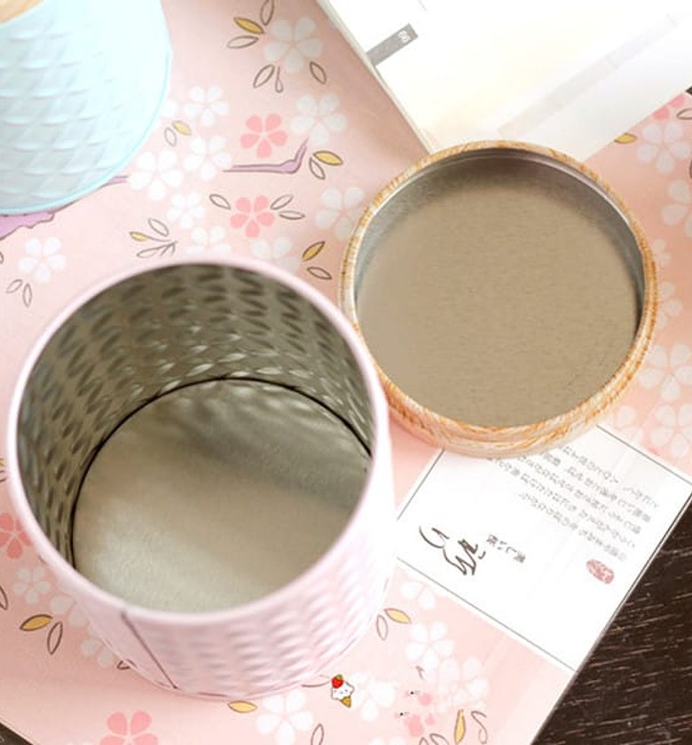 Round Wood Grain Tin Box Metal Storage image