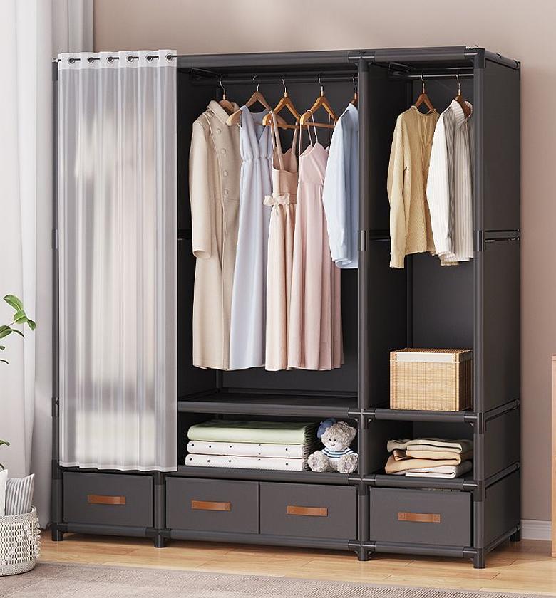 Heavy-Duty Metallic Wardrobe – Spacious Steel Storage Closet (Black) image