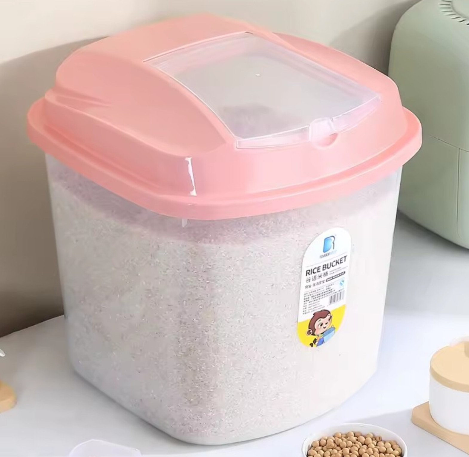 Air-Tight Rice Bucket and Cereal Storage Dispenser 5kg/10kg Moisture-Proof Kitchen Container with Measuring Cup image