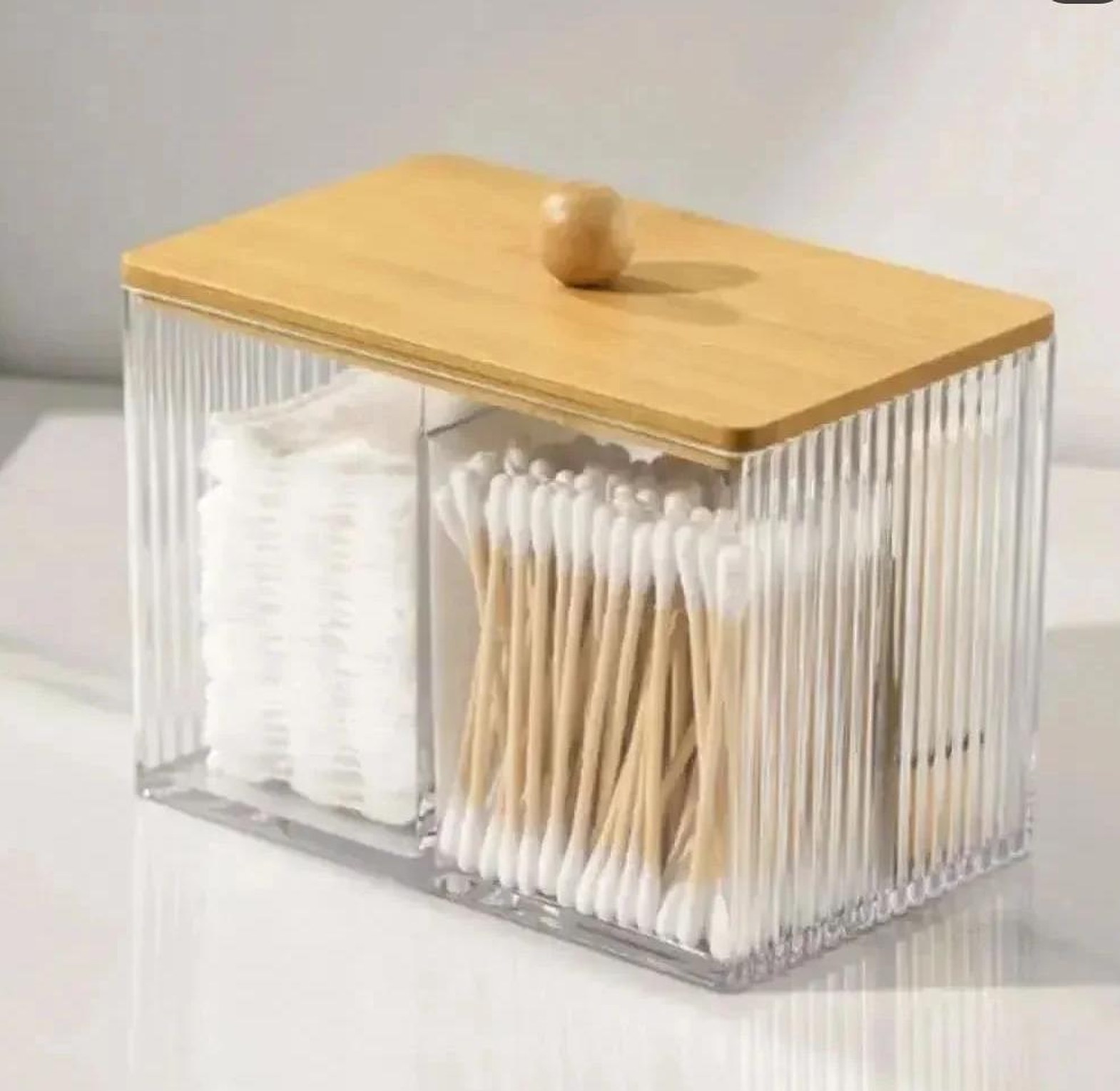 Partitioned Acrylic Earbuds organizer With Bamboo cover image