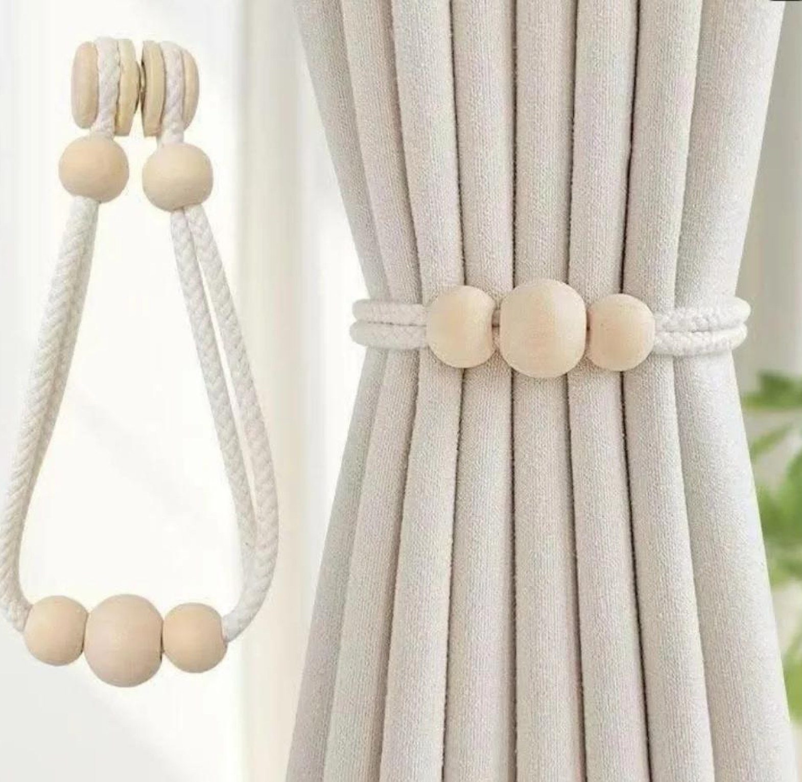 2pcs tassel curtain tie backs with wooden beads image