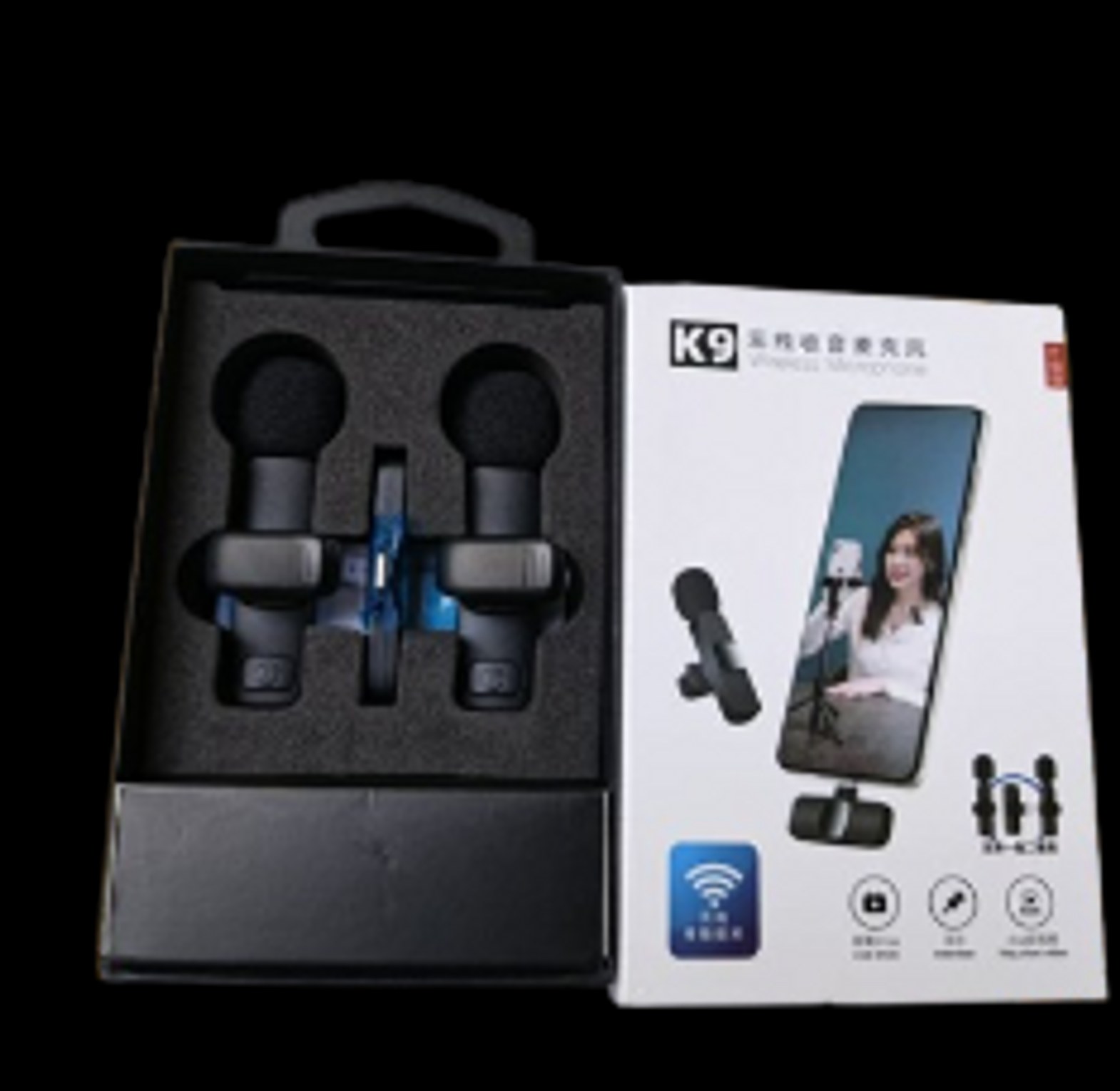  Portable, Dual Wireless Microphone K9 Wireless Lavalier Microphone Set. image