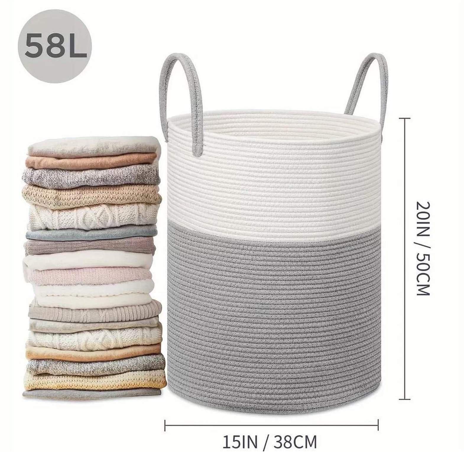 Large Cotton Rope Decorative Woven Basket with Handles image