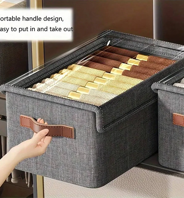 Clothes Storage Box Foldable with Transparent Lid & Cationic Steel Frame Organizer image