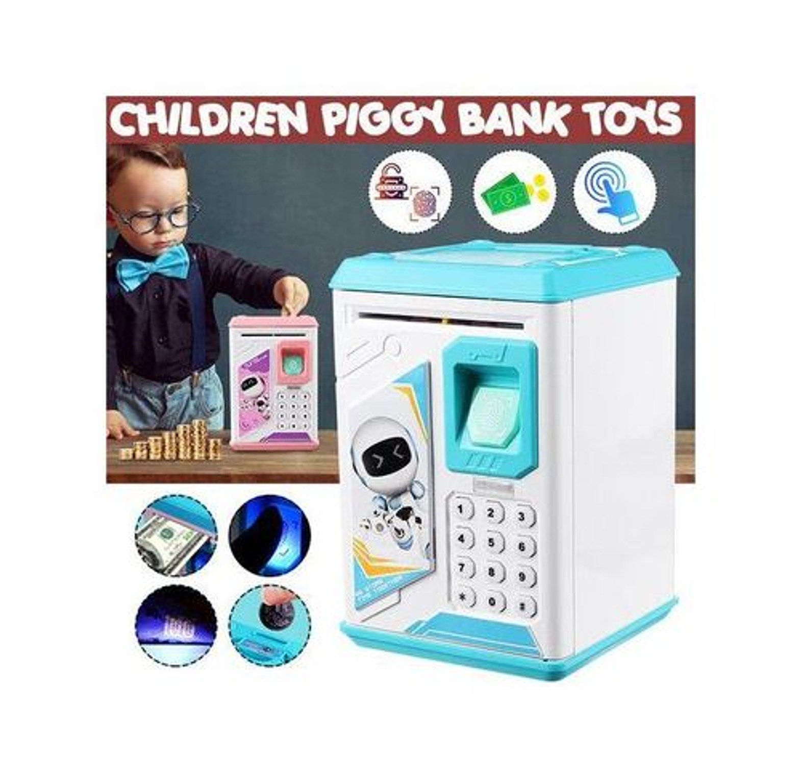Kids Saving Piggy Bank. Teach your kids the value of saving with this Electronic Kids Saving Piggy Bank, designed to look and function like a mini ATM. image