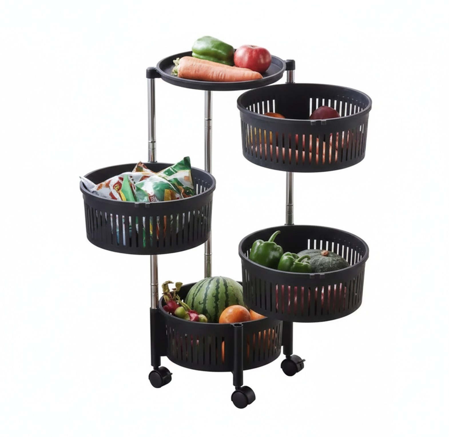 4-Tier Rotating Kitchen Storage Cart With Wheels image
