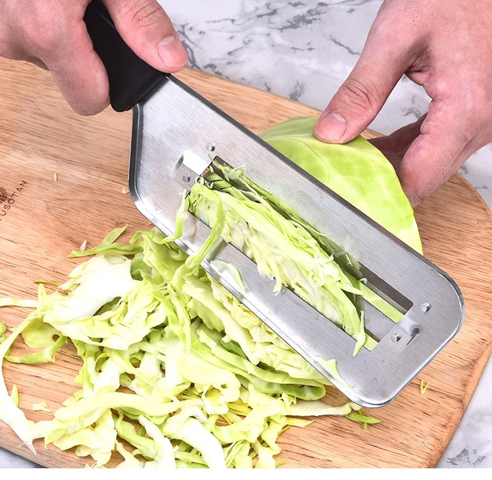 Stainless Steel Double Blade Cabbage Slicer & Vegetable Shredder for Quick Meal Prep - Manual Kitchen Cutter Tool image