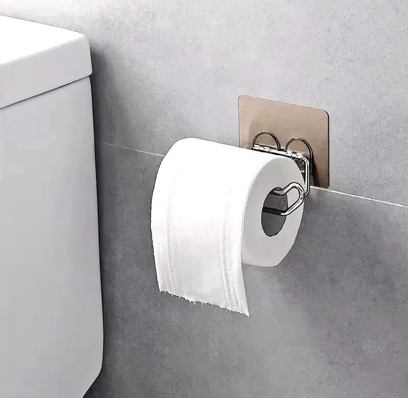 Punch-Free Stainless Steel Toilet Paper Holder and Bathroom Roll Rack image