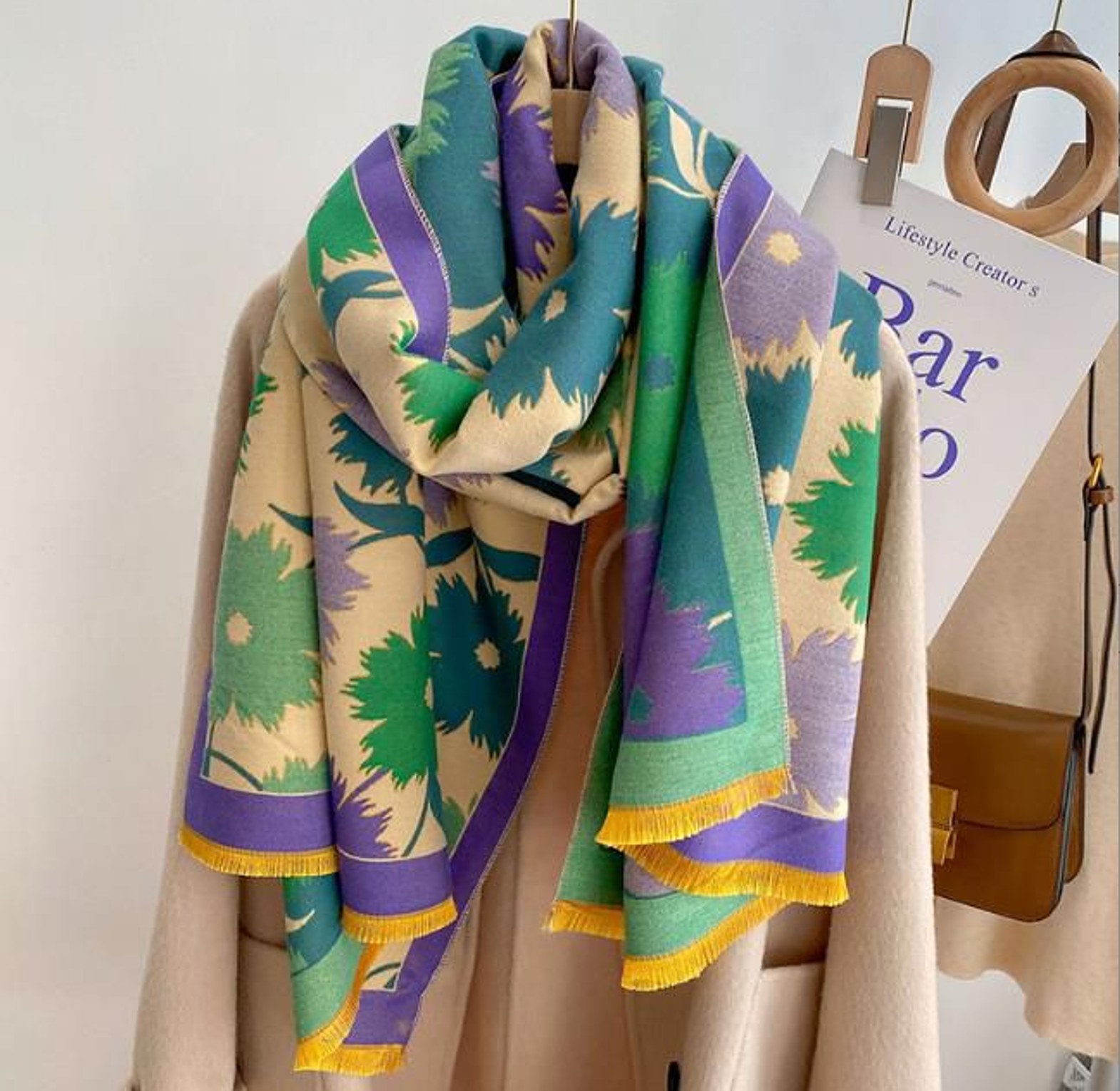 Luxury Floral Print Cashmere Pashmina Scarf image