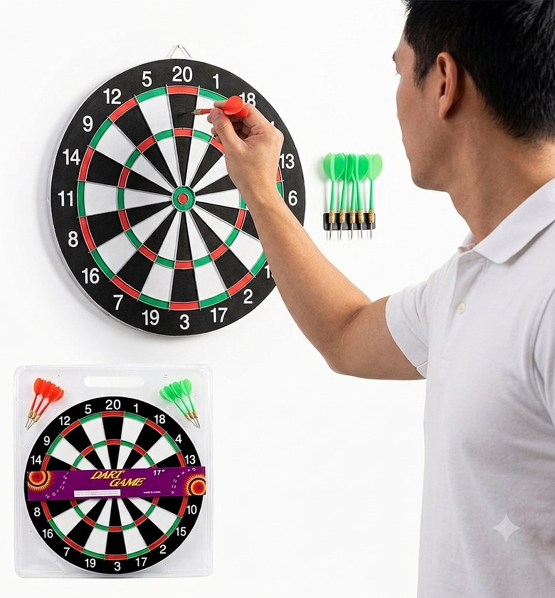 17-Inch Classic Double-Sided Dart Board Game Set with 6 Darts – Affordable Indoor Entertainment Pack image