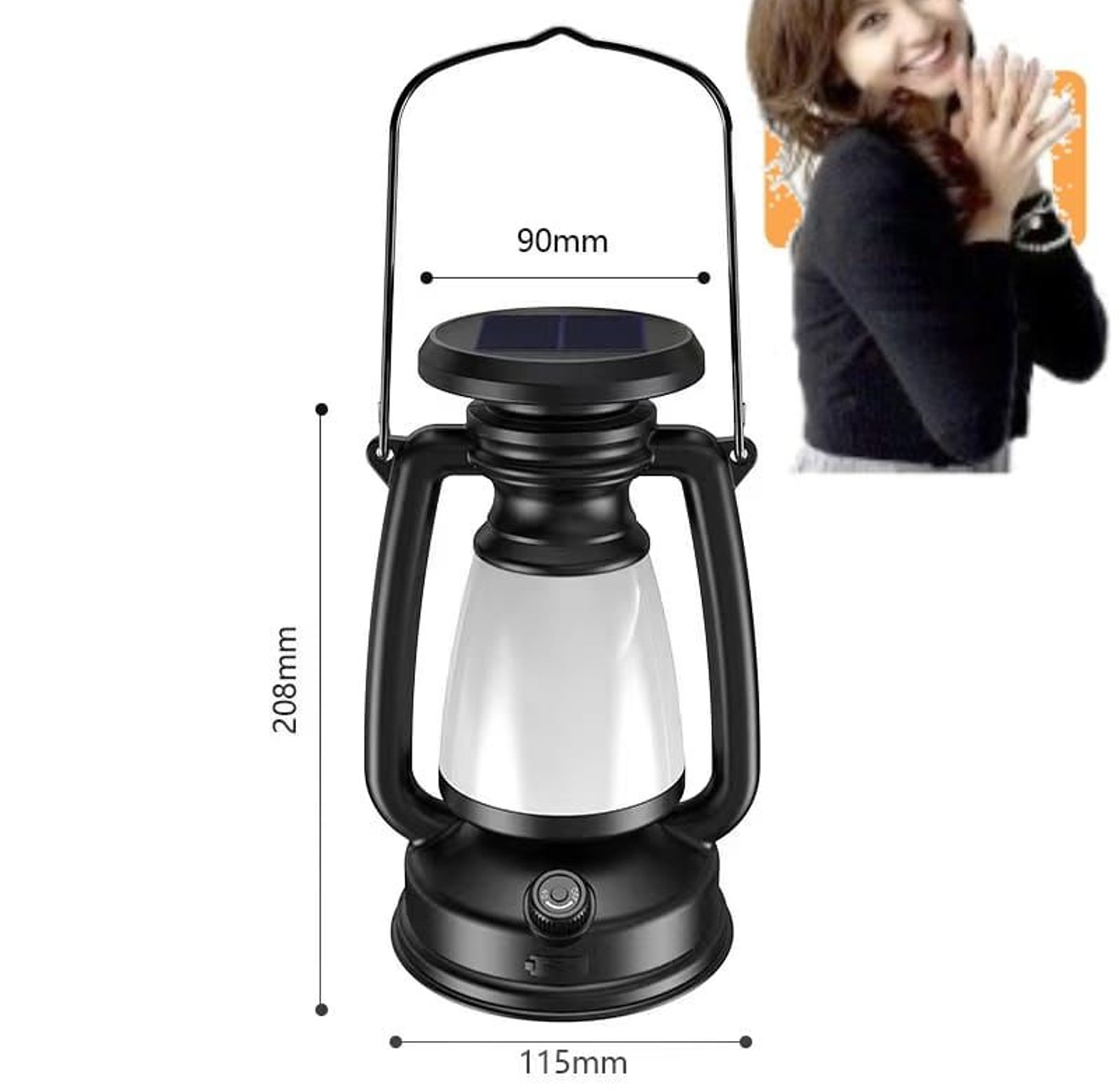 Retro lantern super bright rechargeable LED solar camp light with a Hand Crank image
