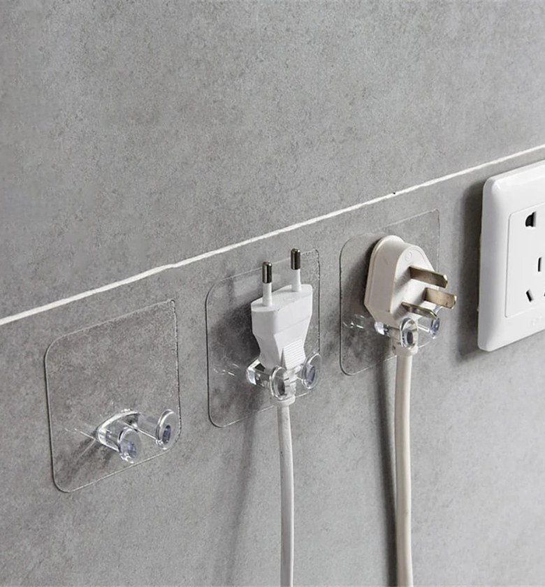 10Pcs Self Adhesive Wall Hooks and Phone Charging Stand transparent Plug Holder Cable Organizer Pack for Damage Free Home Storage image