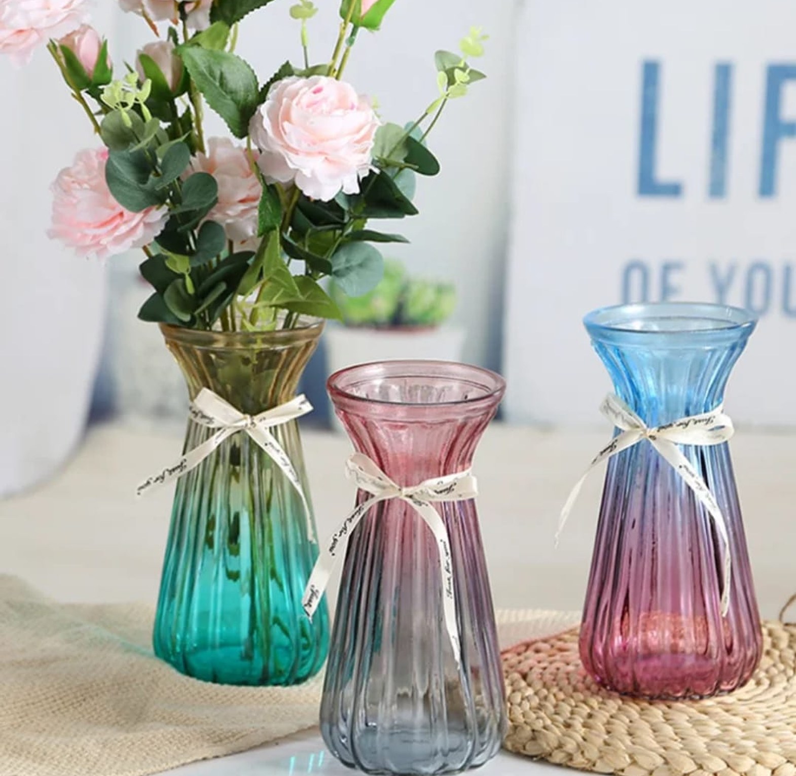 Nordic Style Geometric Glass Flower Vase with Gradient Finish image