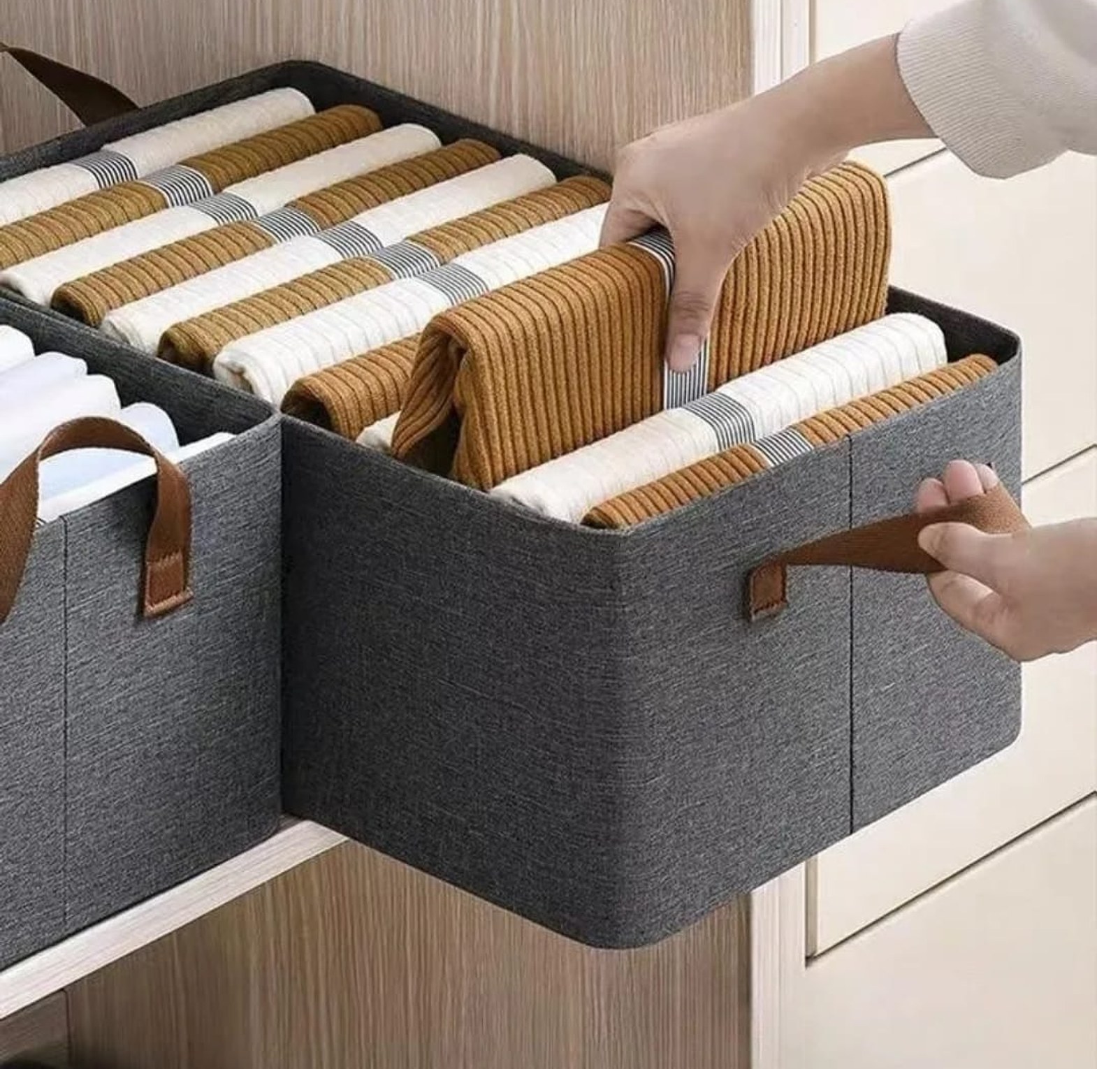 Foldable Fabric Wardrobe Storage Organizer with Reinforced Handles image