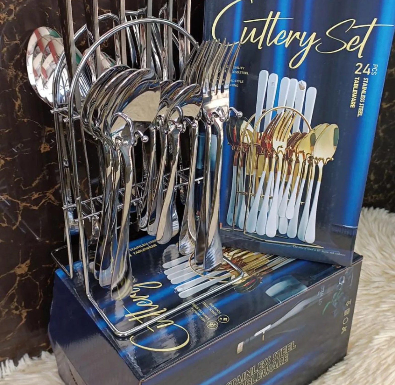 24-Piece Stainless Steel Tableware Cutlery Set with Storage Rack image