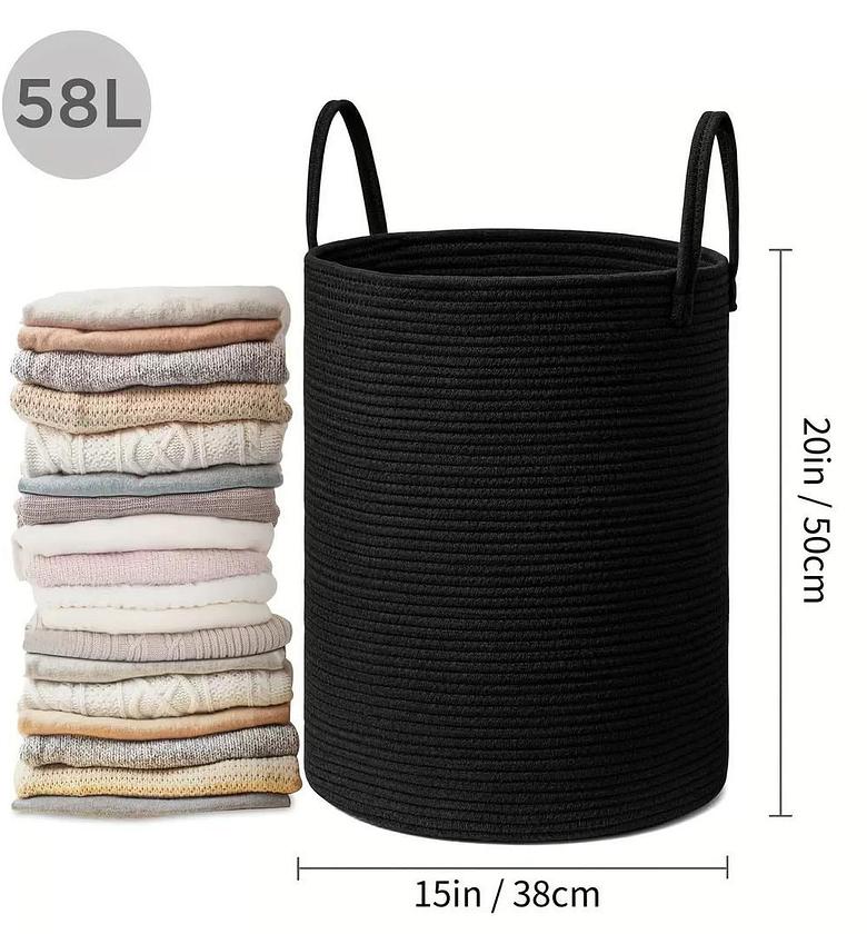 Large Cotton Rope Decorative Woven Basket with Handles image