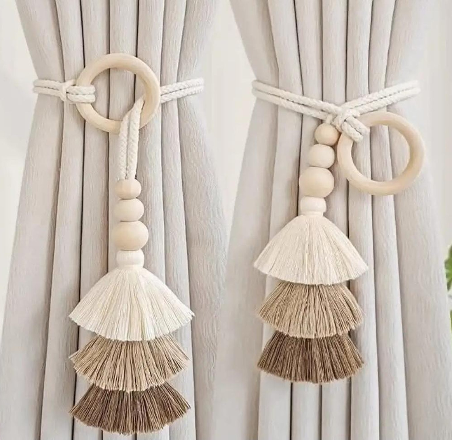 2pcs tassel curtain tie backs with wooden beads image