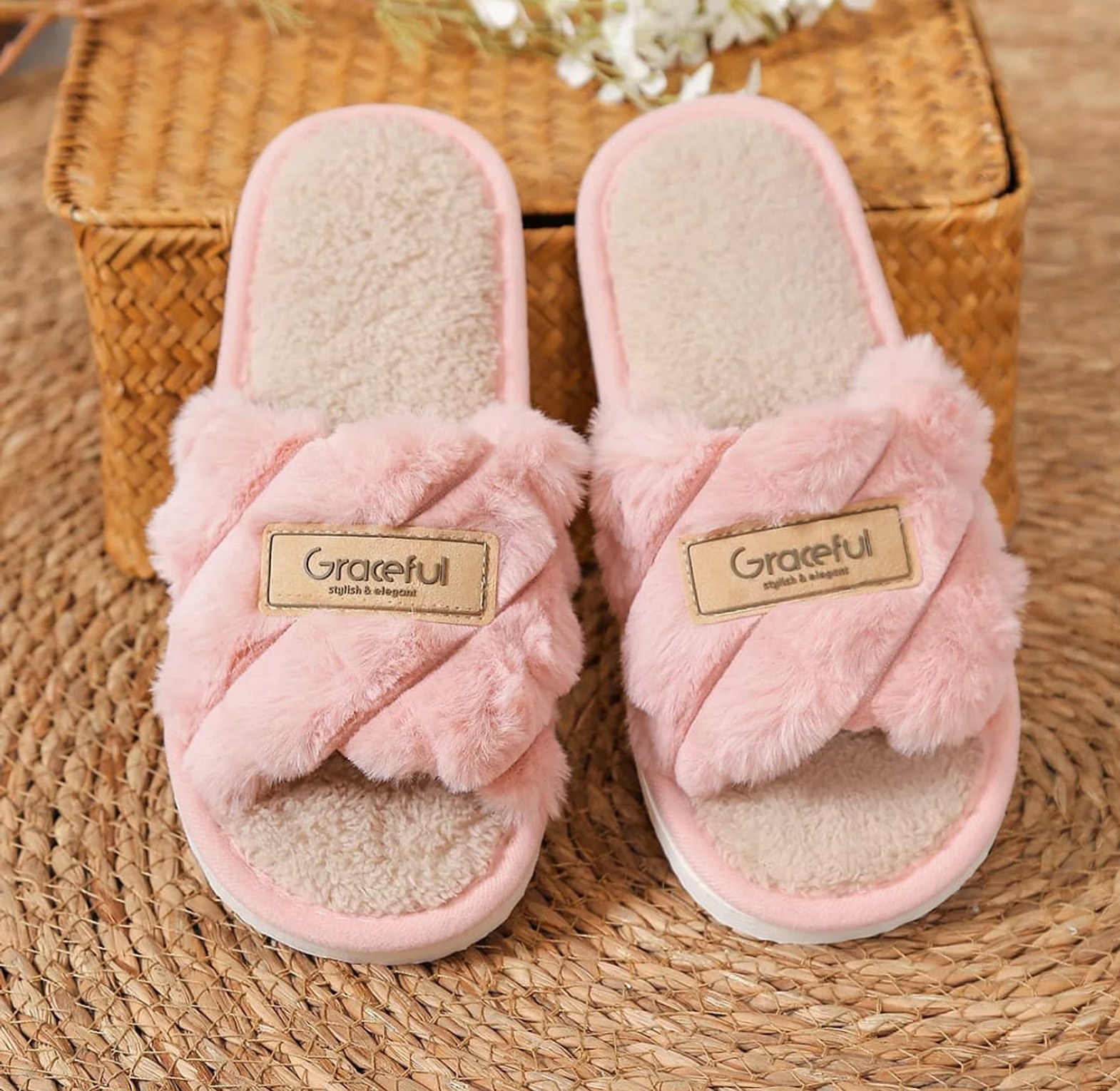 Women’s Open Toe Fluffy Slippers image