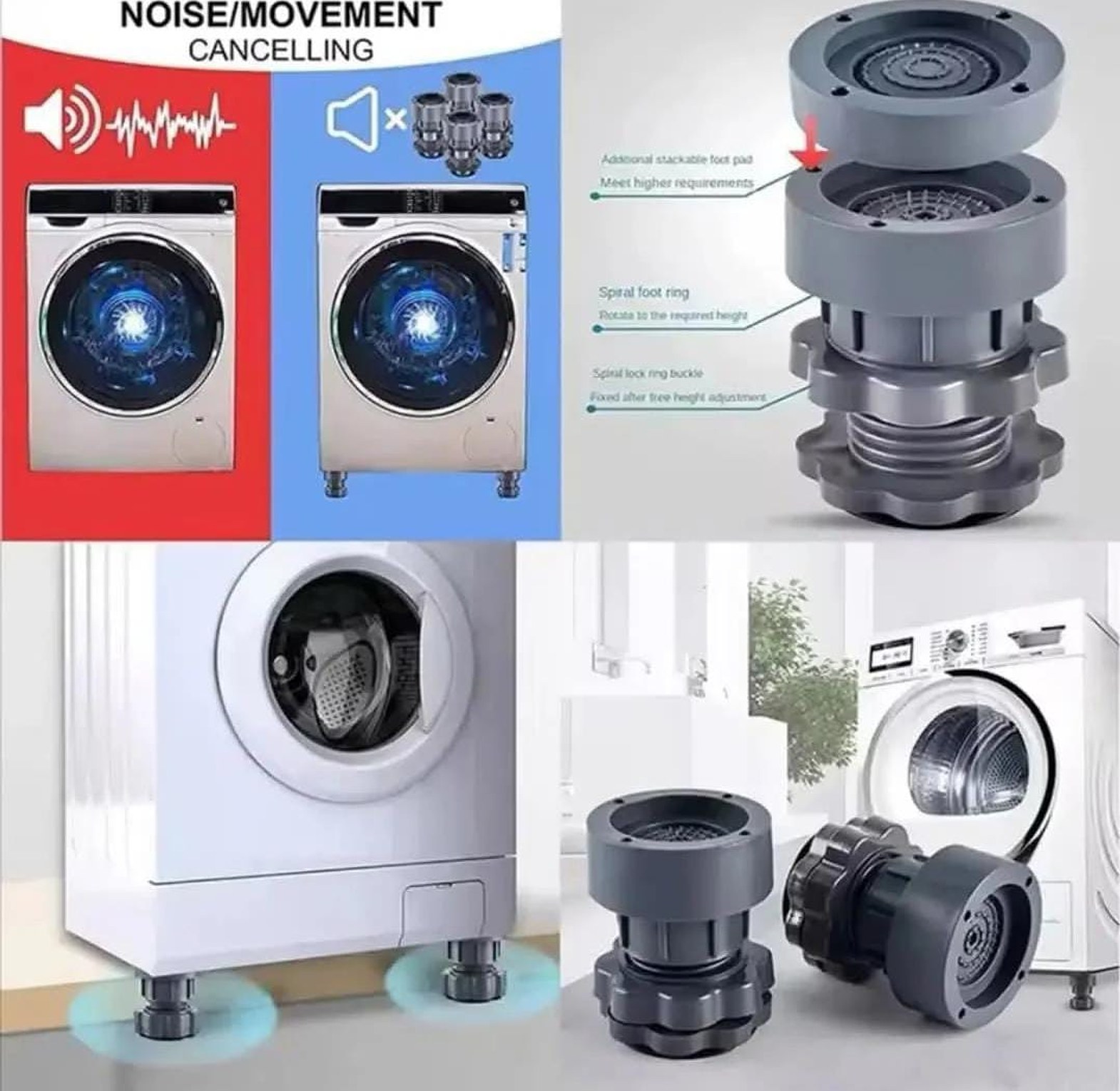 4 pcs Adjustable Height Washing Machine Anti Vibration pads image