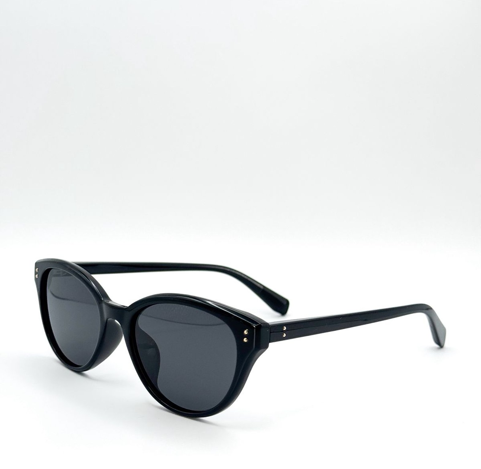 Glossy Black Round Cat-Eye Sunglasses image