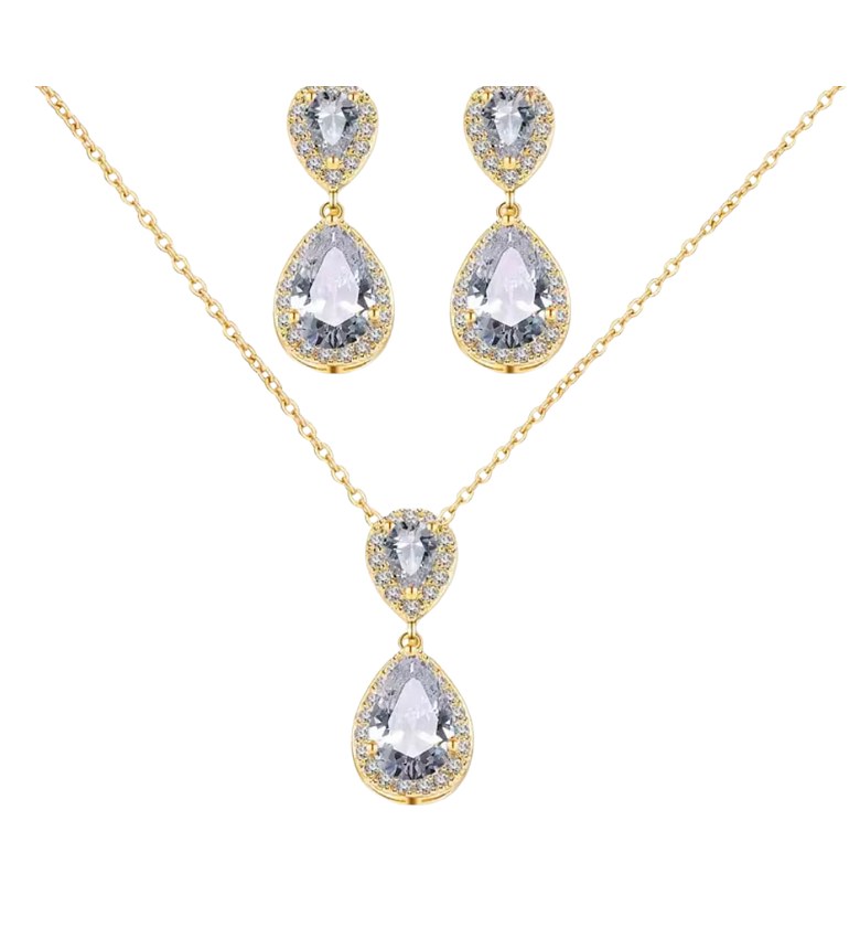 Graceful Teardrop Halo Jewelry Set image