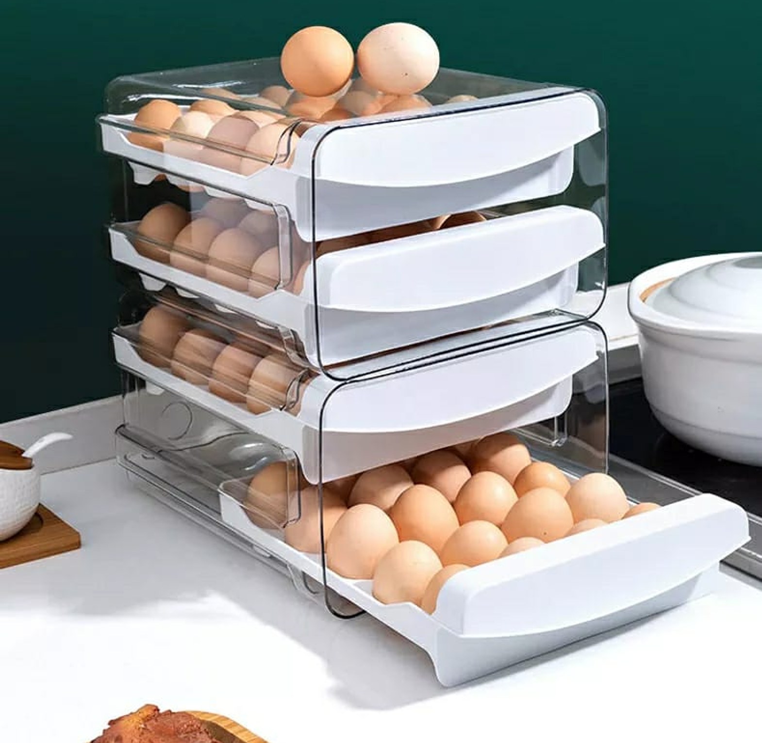 Egg Pantry Organizer Storage Acrylic Plastic Drawer 32 Grid image