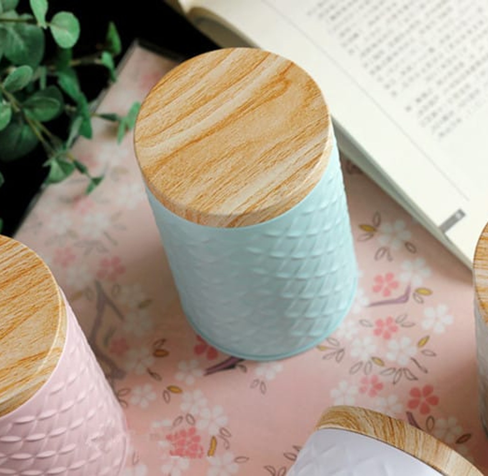 Round Wood Grain Tin Box Metal Storage image