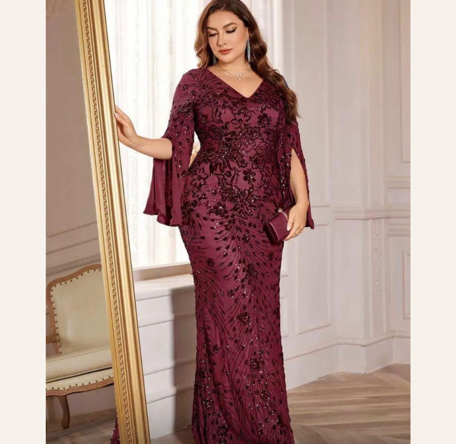 Monarch Sleeve Sequin Evening Gown image