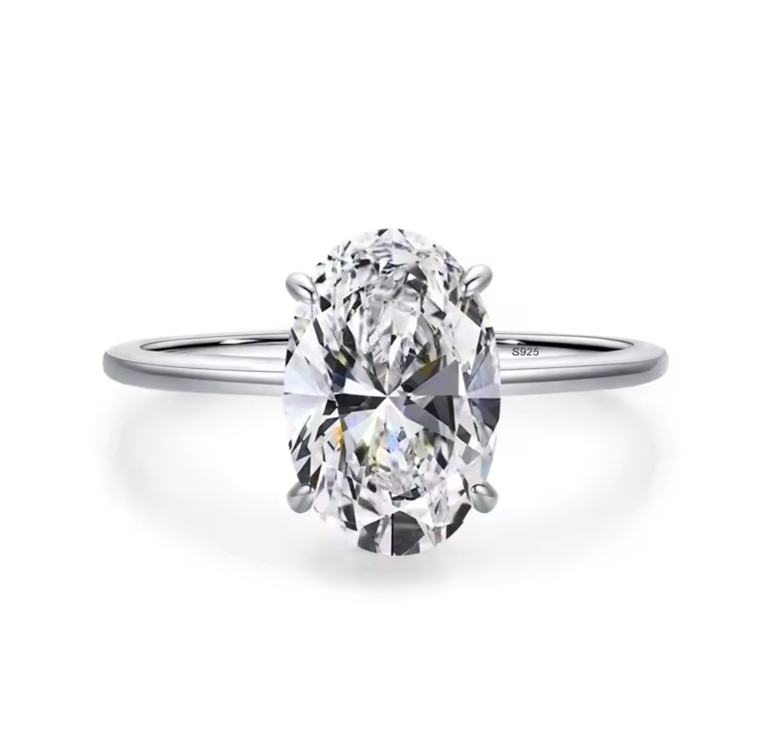 Oval clear cut cubic zirconia sterling silver engagement ring  image