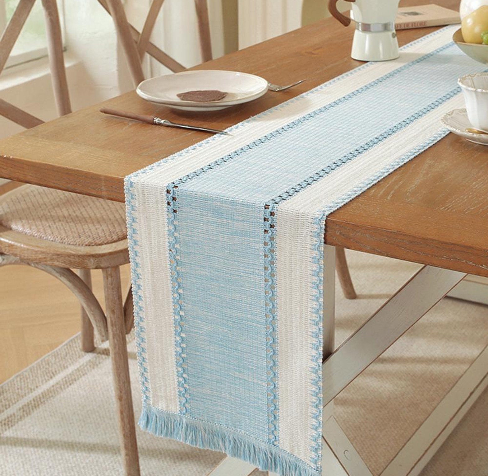 Nordic Boho Striped Table Runner - Hand - Woven Tassels image