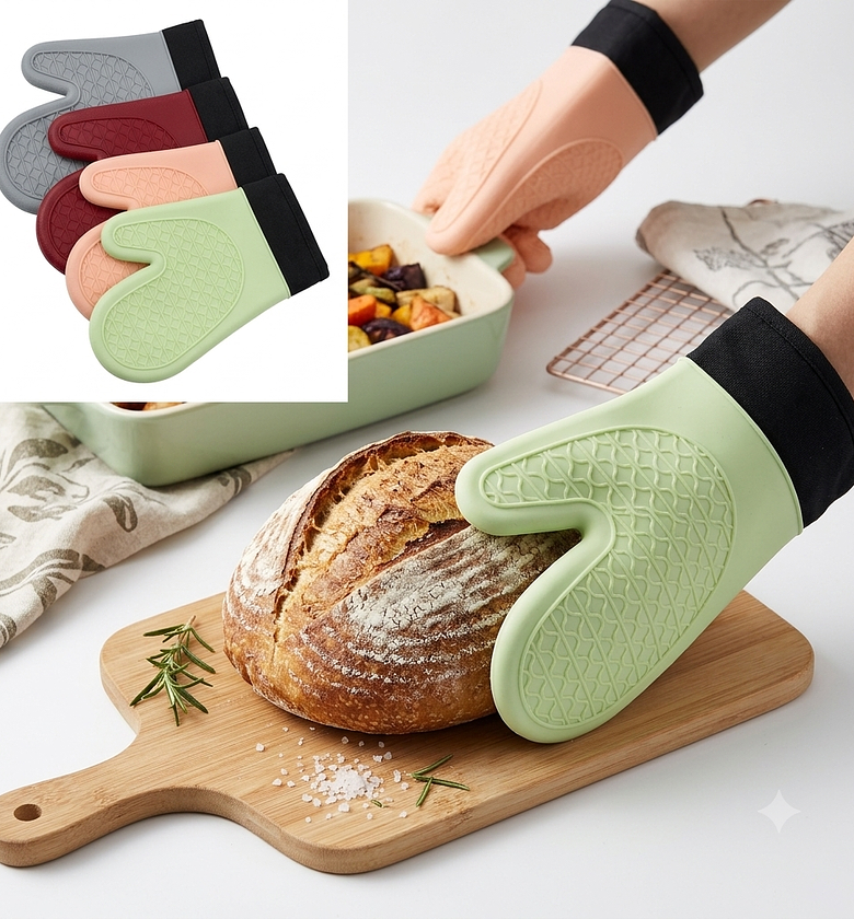 Heat Resistant Silicone Oven Mitts and Non-Slip Kitchen Sufuria Pot Holders – Multi-Color Kitchen Hand Protectors image