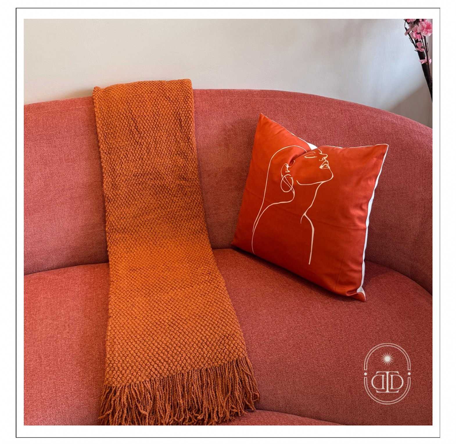 Burnt orange throw blanket with tassels. image