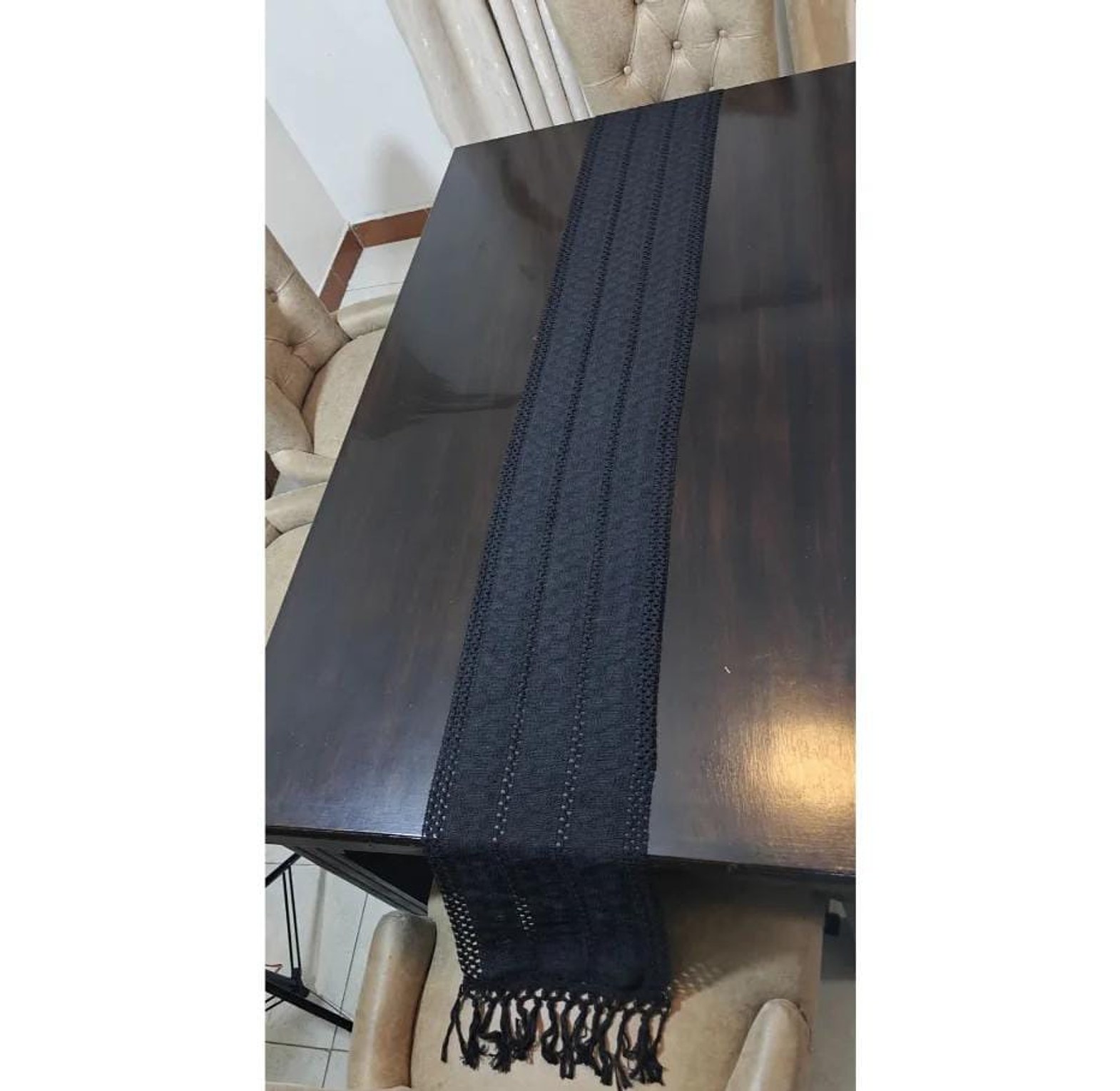 Boho woven table runner/bed runner with tassels (30×240 cm) image