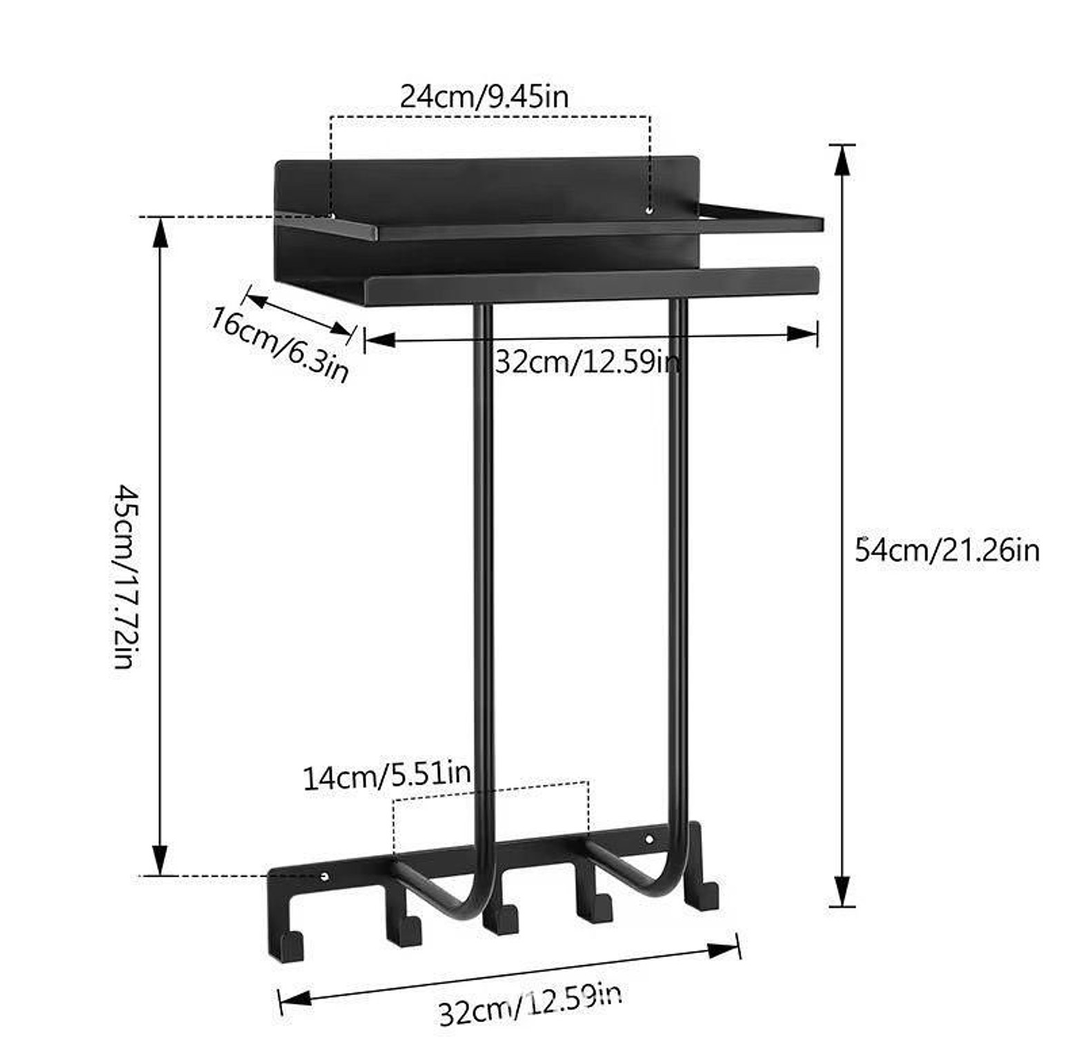 Modern 3-in-1 Matte Black Bathroom Towel Rack with Top Storage Shelf and 5 Hanging Hooks - Premium Space Saver Organizer image